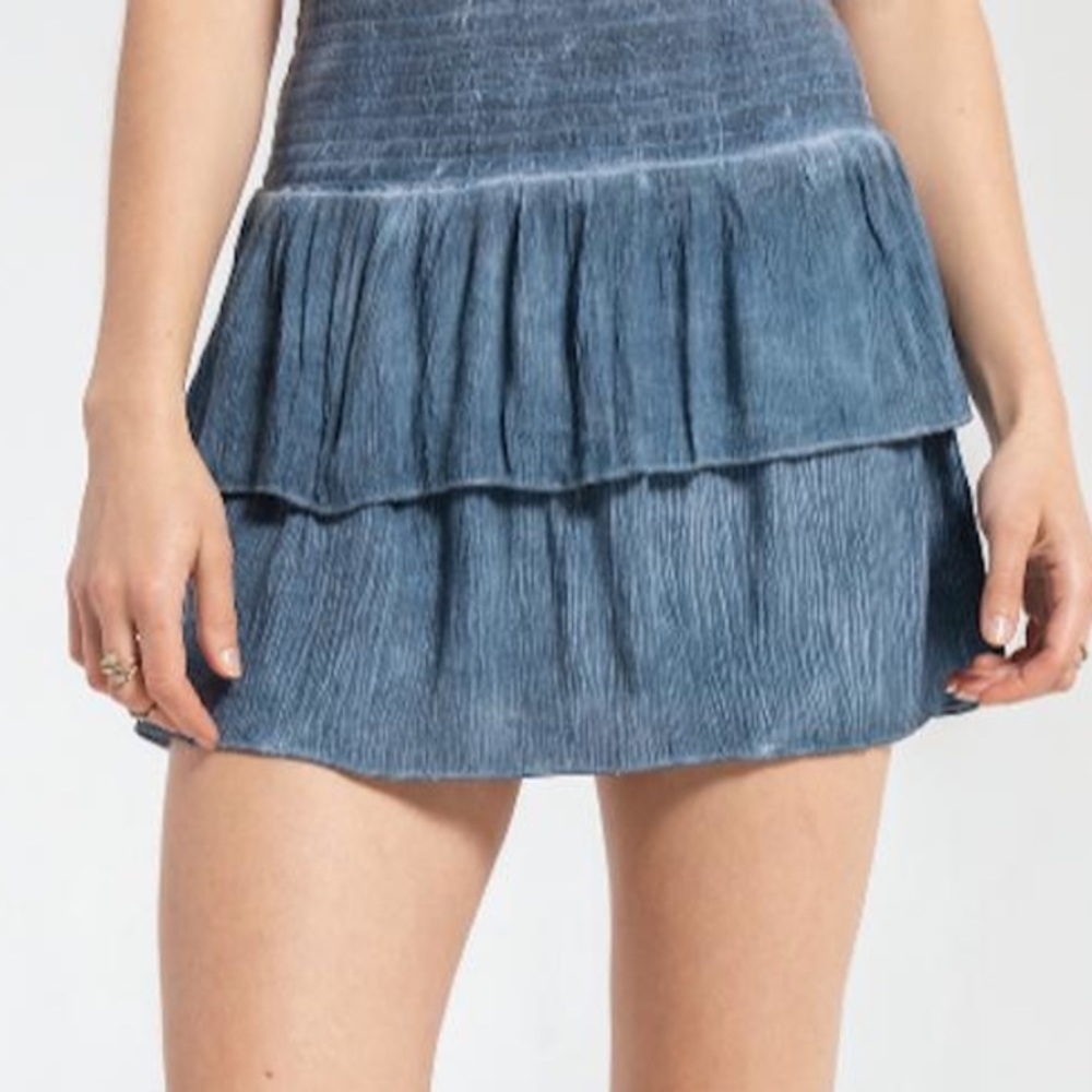 South Moon Under - Blue Ruffle Mini Skirt
